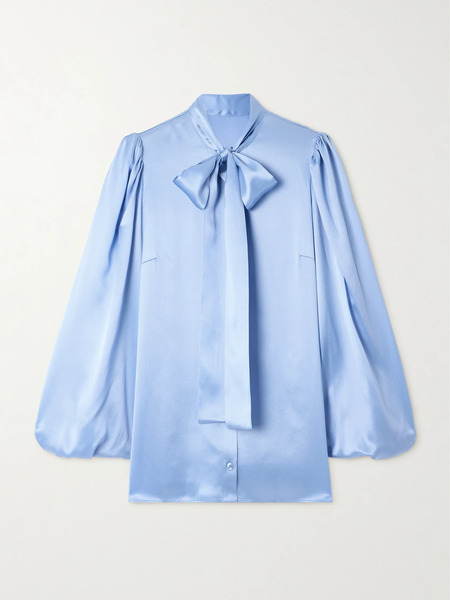 Dolce & Gabbana Dolce & Gabbana - Pussy-bow Silk-satin Shirt - Blue 