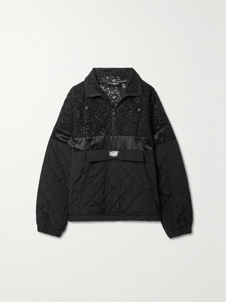  Dolce & Gabbana Dolce & Gabbana - Quilted Nylon, Satin And Macramé Lace Half-zip Sweatshirt - Black 