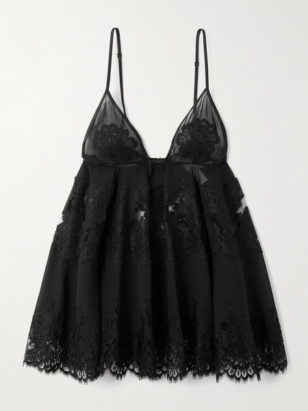  Dolce & Gabbana Dolce & Gabbana - Scalloped Lace-trimmed Chiffon Camisole - Black 