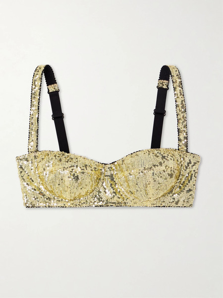  Dolce & Gabbana Dolce & Gabbana - Sequined Tulle Underwired Balconette Bra - Gold 