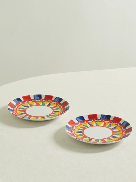 Dolce & Gabbana Dolce & Gabbana - Set Of Two Printed Porcelain Dessert Plates - Multi 