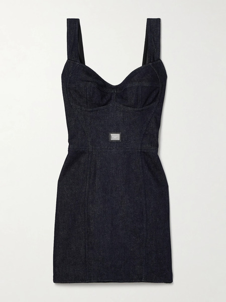  Dolce & Gabbana Dolce & Gabbana - Tulle-trimmed Denim Mini Dress - Navy 