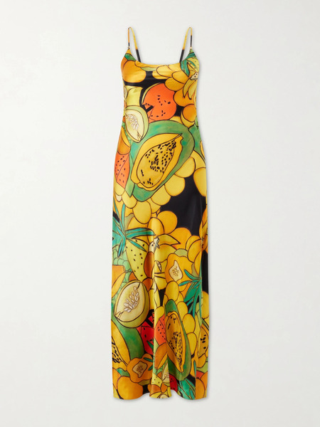  Donde Esteban Donde Esteban - Frutas Printed Silk-blend Satin Maxi Dress - Multi 