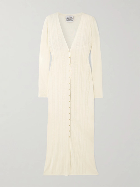  Donde Esteban Donde Esteban - Guayabera Pointelle-knit Cardigan - Cream 