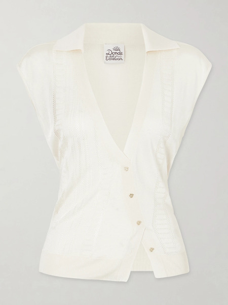  Donde Esteban Donde Esteban - Guayabera Stretch-knit Coverup - Cream 
