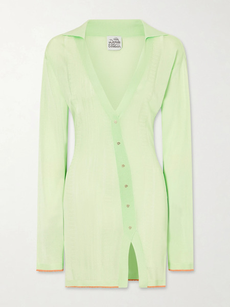  Donde Esteban Donde Esteban - Lulo Guayabera Stretch-knit Mini Dress - Green 