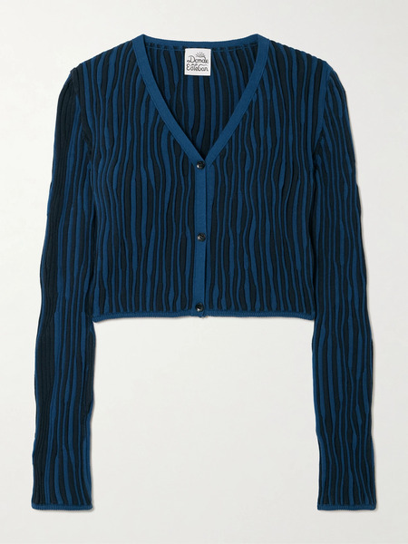  Donde Esteban Donde Esteban - Magdalena Cropped Ribbed Cotton Cardigan - Blue 