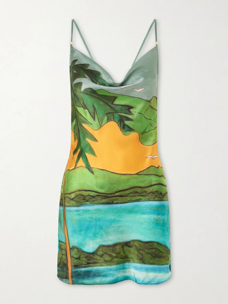  Donde Esteban Donde Esteban - Magdalena Draped Printed Silk-blend Satin Mini Dress - Multi 