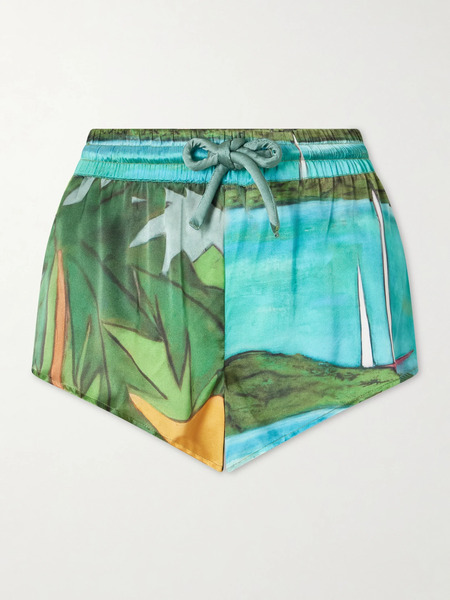  Donde Esteban Donde Esteban - Magdalena Printed Silk-blend Satin Mini Shorts - Blue 