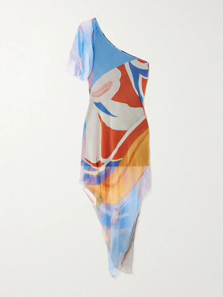  Donde Esteban Donde Esteban - Palenque Flores One-shoulder Asymmetric Printed Silk-chiffon Mini Dress - Multi 