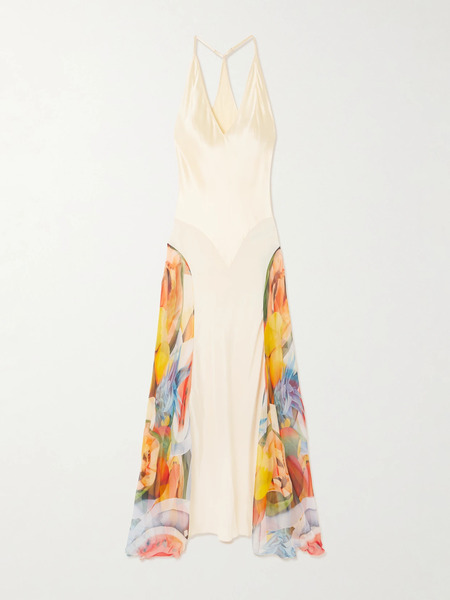  Donde Esteban Donde Esteban - Salpicon Paneled Printed Satin And Chiffon Maxi Dress - Ivory 
