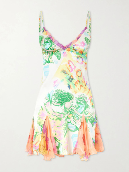  Donde Esteban Donde Esteban - Sonido Bestial Ruffled Lace-trimmed Printed Silk-blend Satin And Chiffon Mini Dress - Multi 
