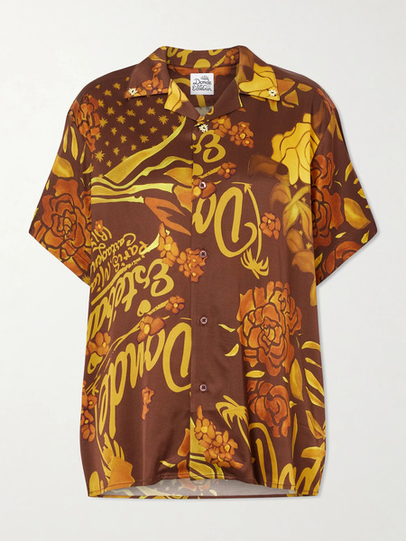  Donde Esteban Donde Esteban - Veranera Printed Stretch-satin Shirt - Brown 