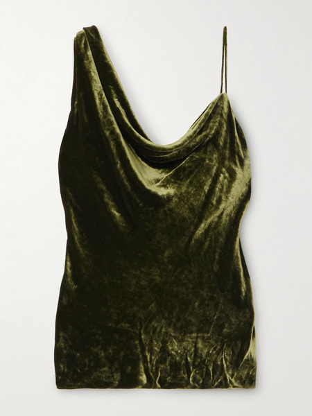  Dries Van Noten Dries Van Noten - Asymmetric Draped Velvet Top - Green 