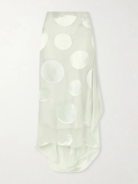 Dries Van Noten Dries Van Noten - Asymmetric Polka-dot Satin-trimmed Chiffon Maxi Skirt - Mint 