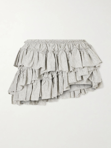  Dries Van Noten Dries Van Noten - Asymmetric Ruffled Cotton-jersey Shorts - Gray 