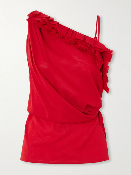  Dries Van Noten Dries Van Noten - Asymmetric Ruffled Silk-blend Wrap Top - Red 