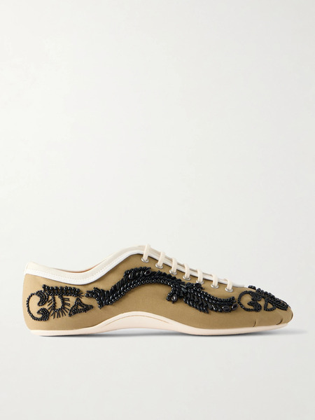  Dries Van Noten Dries Van Noten - Bead-embellished Leather-trimmed Twill Sneakers - Camel 