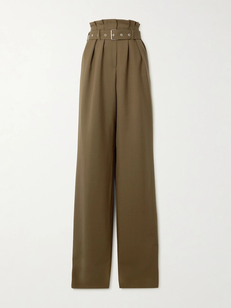  Dries Van Noten Dries Van Noten - Belted Pleated Wool And Mohair-blend Jersey Wide-leg Pants - Green 