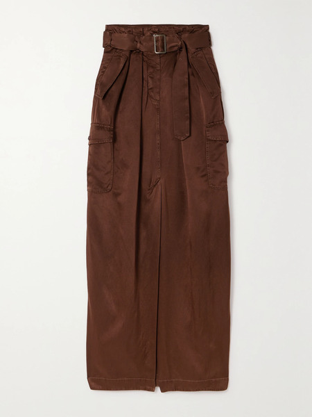  Dries Van Noten Dries Van Noten - Belted Satin-twill Maxi Skirt - Chocolate 