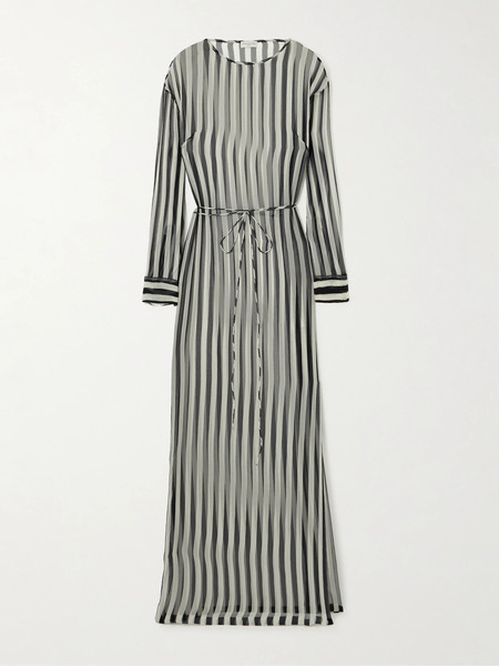  Dries Van Noten Dries Van Noten - Belted Striped Silk-chiffon Maxi Dress - Black 