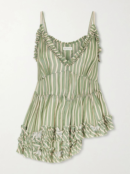  Dries Van Noten Dries Van Noten - Cemil Striped Ruffled Satin Camisole - Green 