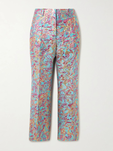  Dries Van Noten Dries Van Noten - Cropped Metallic Jacquard Straight-leg Pants - Blue 