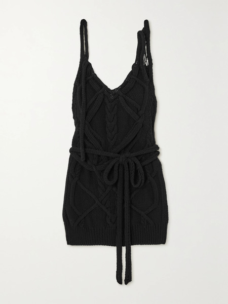  Dries Van Noten Dries Van Noten - Distressed Cable-knit Cotton Tank - Black 