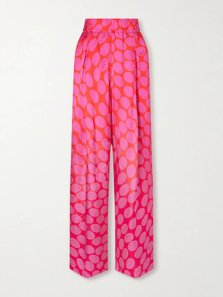  Dries Van Noten Dries Van Noten - Dot-print Satin Wide-leg Pants - Fuchsia 