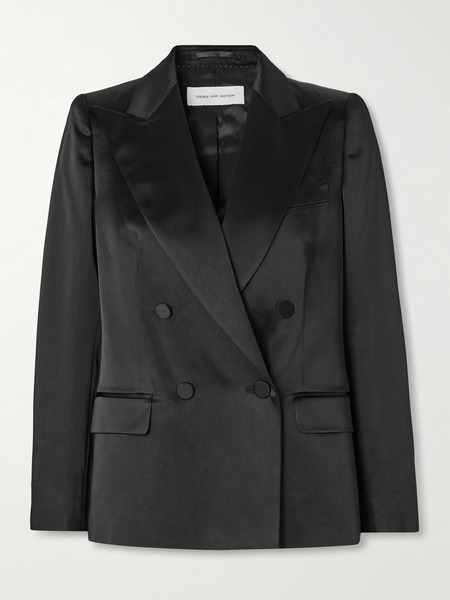  Dries Van Noten Dries Van Noten - Double-breasted Washed Cotton-blend Satin Blazer - Black 