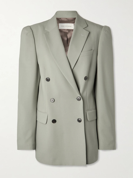  Dries Van Noten Dries Van Noten - Double-breasted Wool And Mohair-blend Twill Blazer - Gray Green 