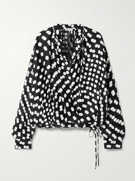  Dries Van Noten Dries Van Noten - Draped Polka-dot Satin-jacquard Blouse - Black 