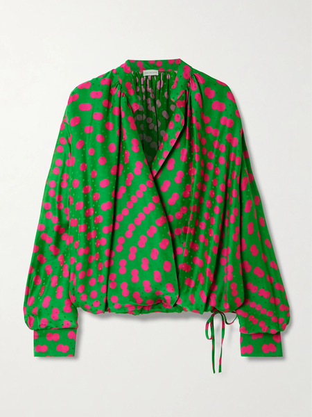  Dries Van Noten Dries Van Noten - Draped Polka-dot Satin-jacquard Blouse - Green 