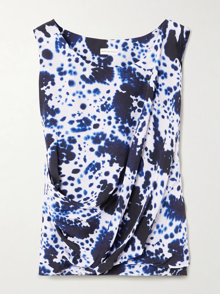  Dries Van Noten Dries Van Noten - Draped Printed Satin Top - Navy 