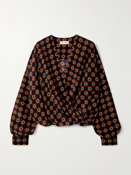  Dries Van Noten Dries Van Noten - Draped Printed Silk Crepe De Chine Blouse - Navy 