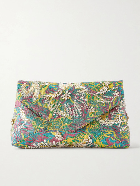  Dries Van Noten Dries Van Noten - Embellished Floral-jacquard Clutch - Multi 
