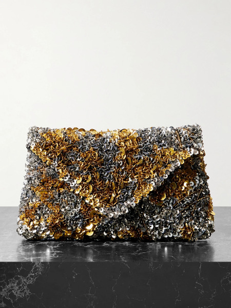  Dries Van Noten Dries Van Noten - Embellished Satin Clutch - Silver 
