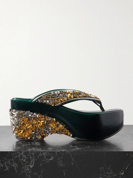  Dries Van Noten Dries Van Noten - Embellished Satin-crepe Platform Sandals - Silver 