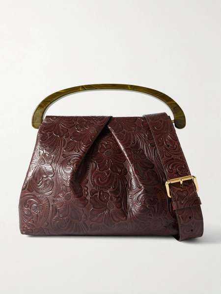  Dries Van Noten Dries Van Noten - Embossed Leather Shoulder Bag - Brown 