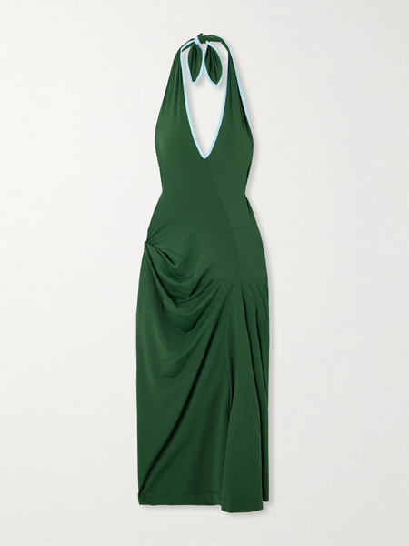  Dries Van Noten Dries Van Noten - Gathered Two-tone Stretch-jersey Halterneck Midi Dress - Green 