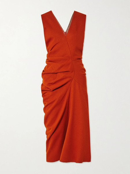  Dries Van Noten Dries Van Noten - Gathered Wool-twill Midi Dress - Fr 34 