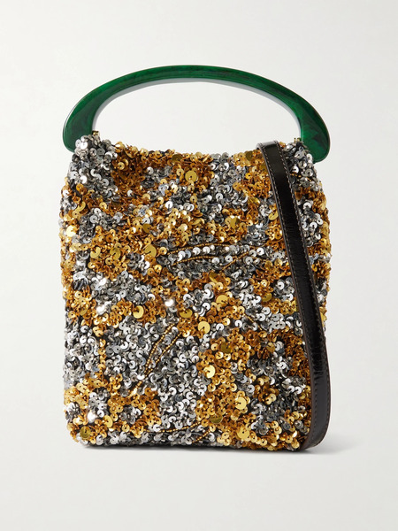  Dries Van Noten Dries Van Noten - Leather-trimmed Embellished Satin-crepe Shoulder Bag - Silver 