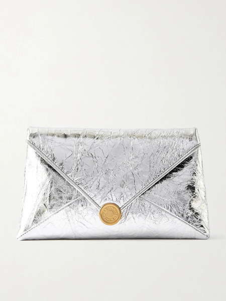  Dries Van Noten Dries Van Noten - Metallic Crinkled-leather Clutch - Silver 