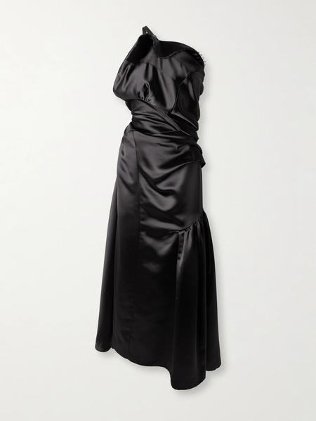  Dries Van Noten Dries Van Noten - One-shoulder Gathered Pleated Satin Midi Dress - Purple 