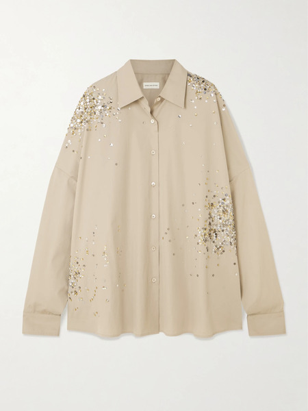  Dries Van Noten Dries Van Noten - Oversized Embellished Cotton Oxford Shirt - Cream 
