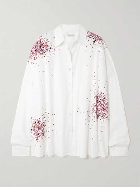  Dries Van Noten Dries Van Noten - Oversized Embellished Cotton Oxford Shirt - White 