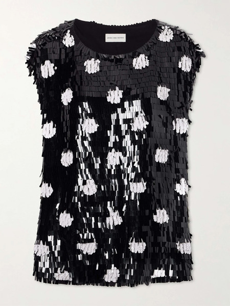  Dries Van Noten Dries Van Noten - Paillette-embellished Polka-dot Silk Blouse - Black 