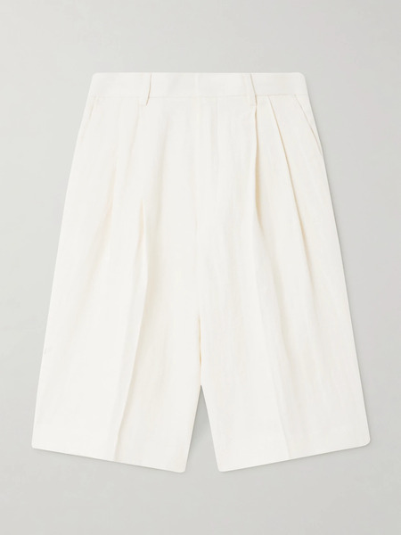  Dries Van Noten Dries Van Noten - Pleated Herringbone Linen Shorts - White 