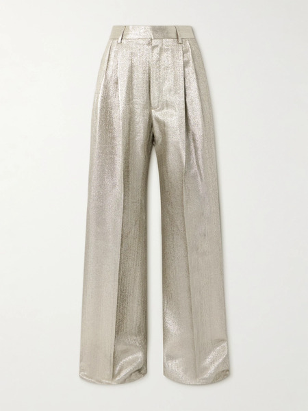  Dries Van Noten Dries Van Noten - Pleated Lamé Wide-leg Pants - Silver 