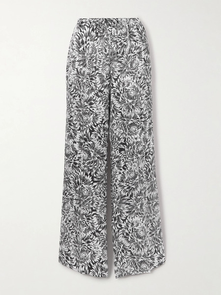  Dries Van Noten Dries Van Noten - Pleated Printed Silk-satin Wide-leg Pants - Black 